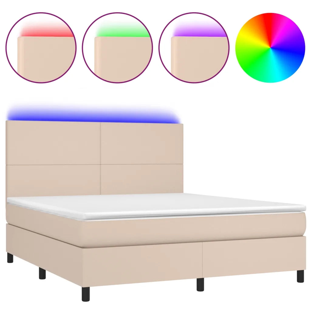 Giroletto Molle Materasso e LED Cappuccino 160x200cm Similpelle 3135836