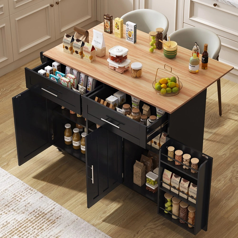 Carrello da Pranzo con Piano Pieghevole ¨C Xylo ¨C Legno Massello, Nero, 129x46x91,5 cm