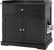 Mobile Lettiera per Gatti con 2 Ante e Cassetto, Armadio per Gatto in Legno con Ingresso Laterale, Grotta Rifugio Multiuso per Soggiorno, Camera da Letto e Ingresso, 76 x 53 x 74 cm (Nero)