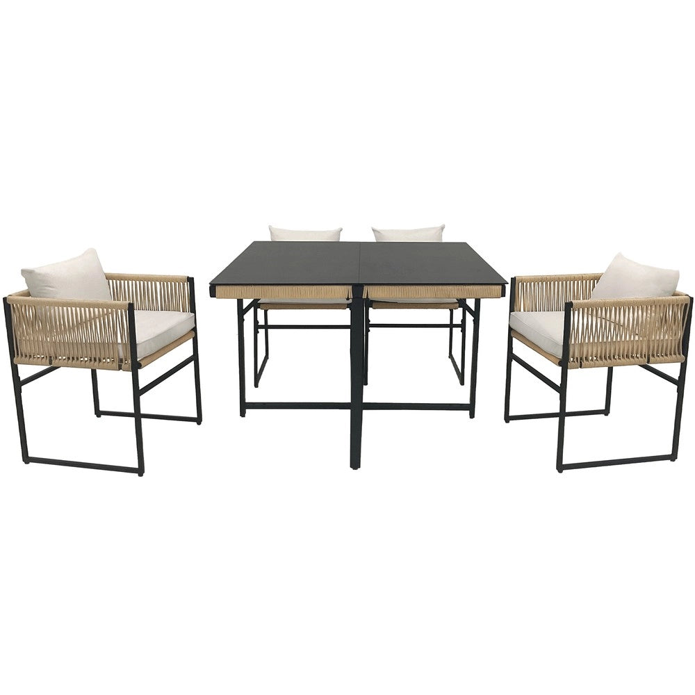 Set Pranzo da Giardino 5 Pezzi ¨C Xylo ¨C Tavolo con Vetro Temperato, 4 Sedie, Telaio in Ferro