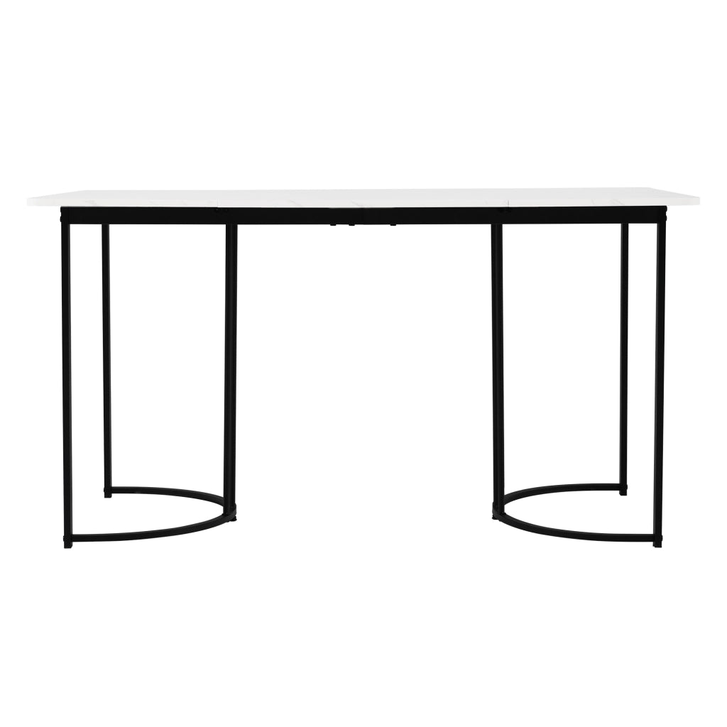 Tavolo da Pranzo Rettangolare con Piedini Regolabili; Piano Effetto Marmo; in MDF e Metallo; 140 x 80 x 75 cm; Bianco