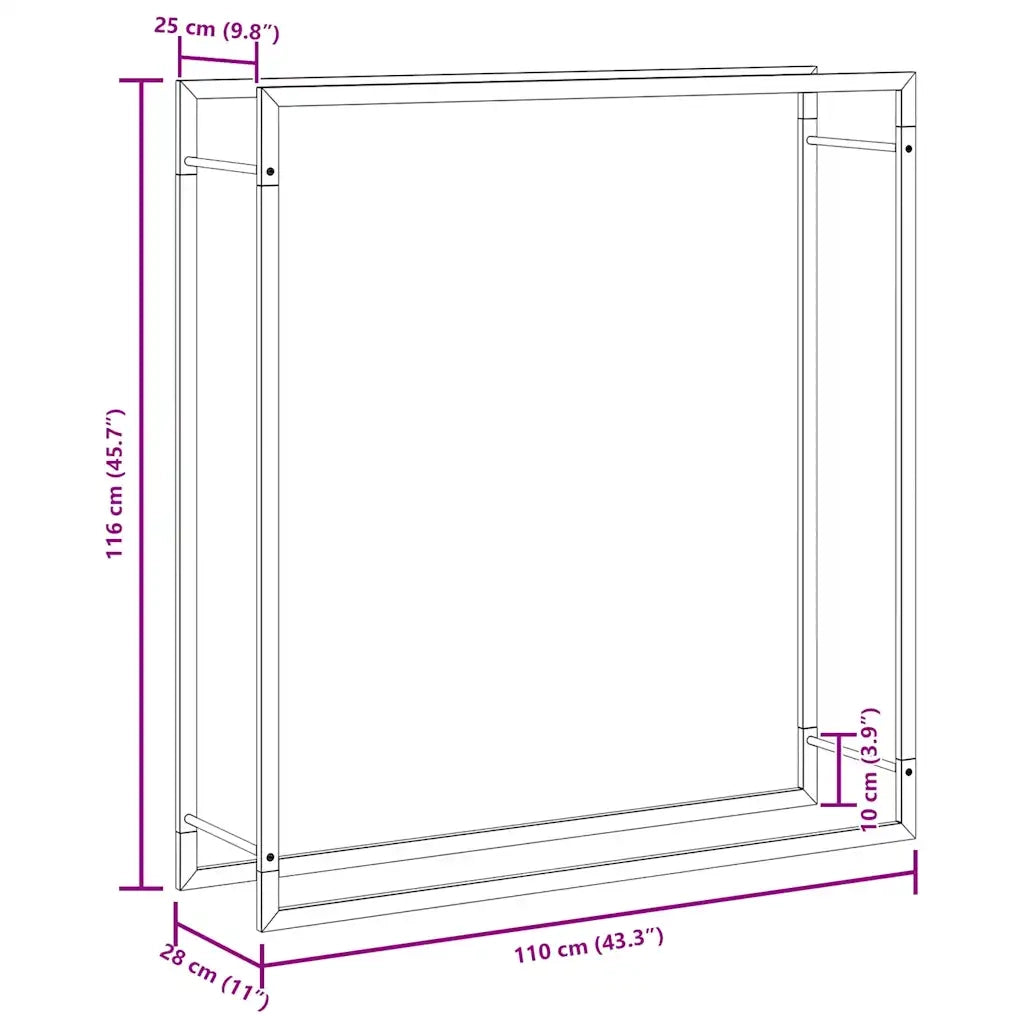 Portalegna Nero Opaco 110x28x116 cm in Acciaio CFW9498196