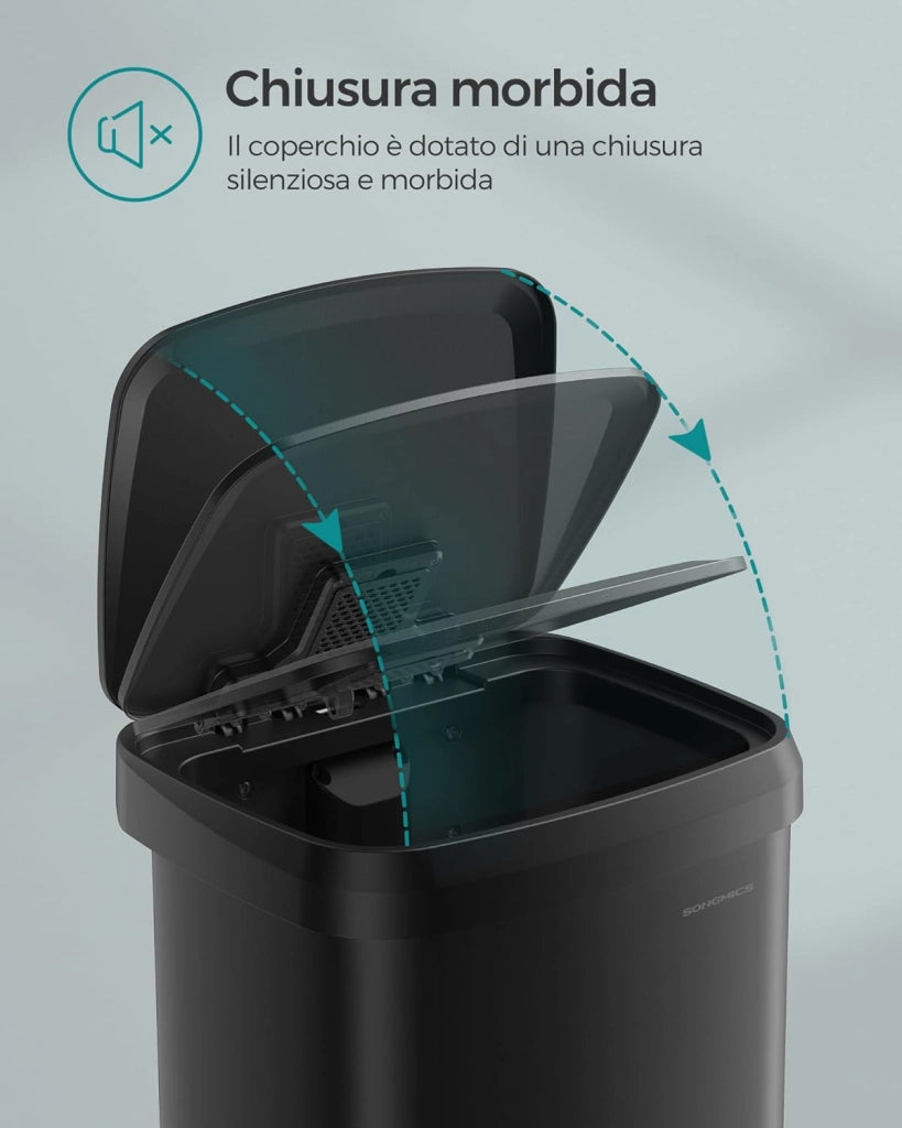 SONGMICS Cestino da Cucina, Pattumiera per Rifiuti da 50 L, Cestino a Pedale in Metallo con Coperchio, Alto e Grande, Nero LTB530B5002