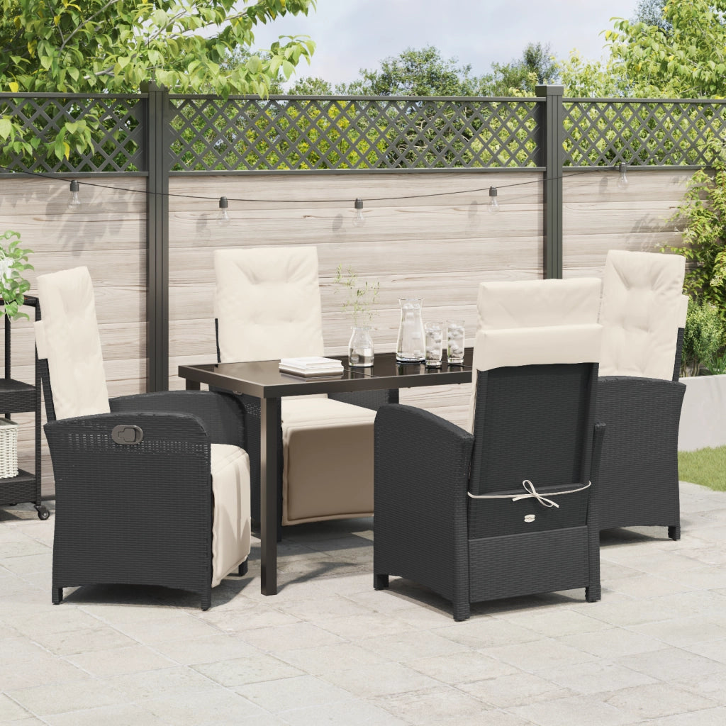 Set da Pranzo per Giardino 5 Pezzi con Cuscini Rattan Polietilene Nero