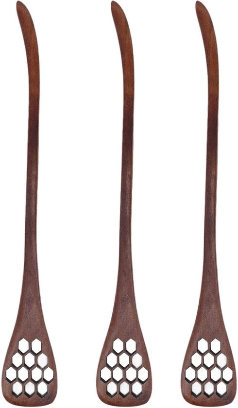 Set di 3 Spiedini in Legno con Maniglie Gravate per Mescolare e Servire Miele - Ideale per l'Uso Casa e Ristorante - Adatto per la Cucina - Verniciatura a Smalto