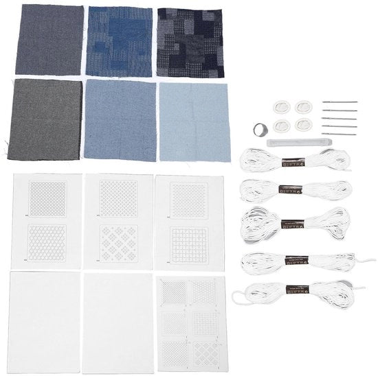 Kit di Sashiko acqua-resistente - Kit di iniziazione all'uncinetto a mano - Multifunzionale - Artigianato DIY - Tela di cotone - Aghi in acciaio inossidabile - Kit di uncinetto