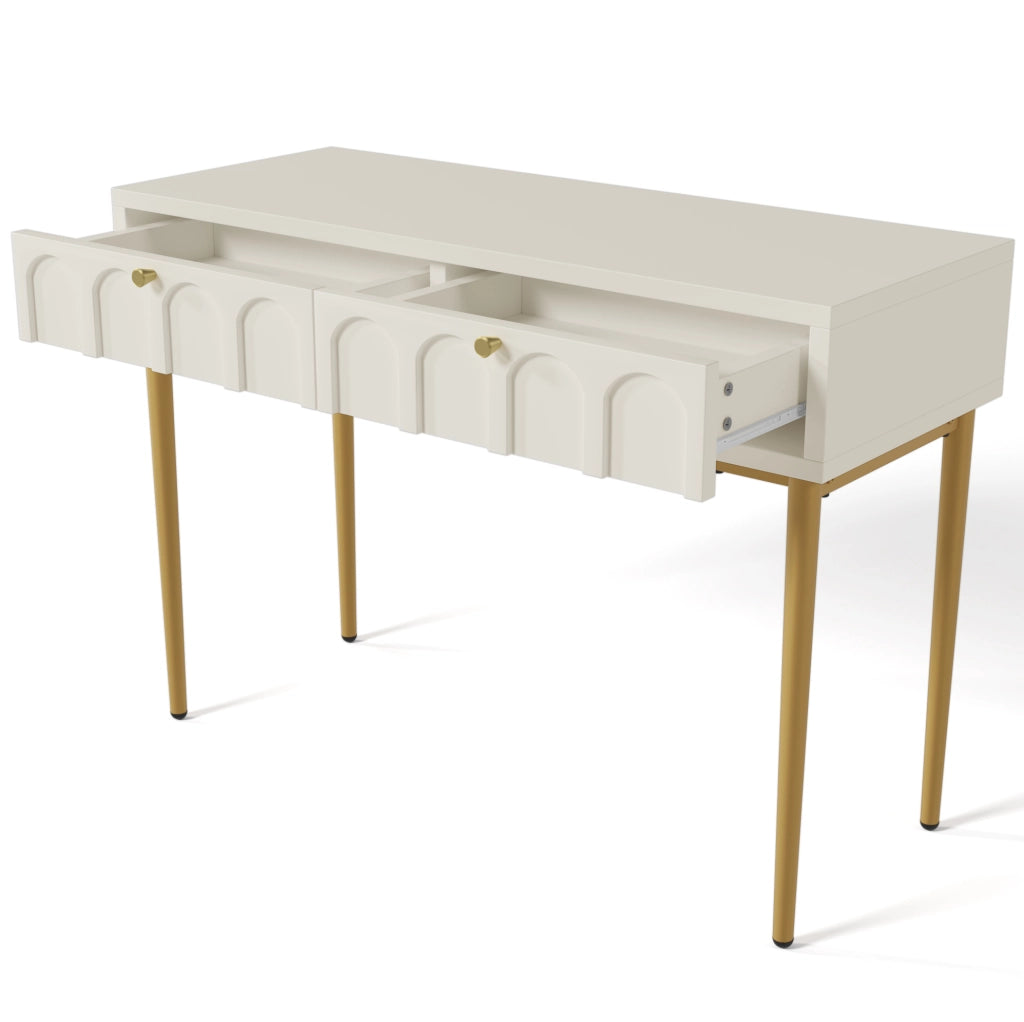 Toeletta con 2 cassetti 100x45x76;5 cm in truciolare e metallo; crema