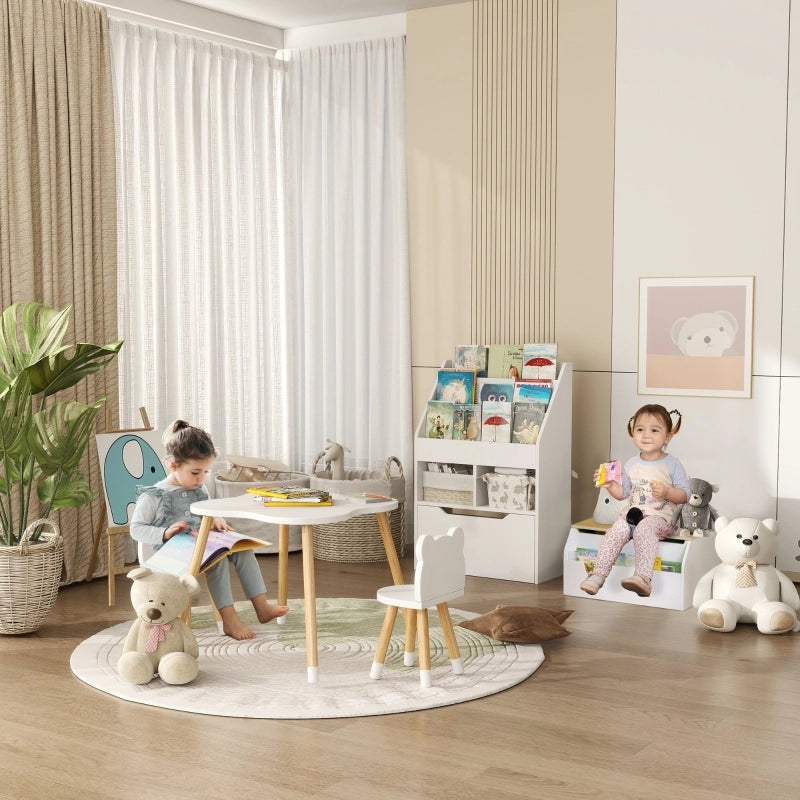 Scaffale per libri bambini bianco con cassetto, 3 ripiani e 2 vani aperti, 60 x 29,9 x 90 cm