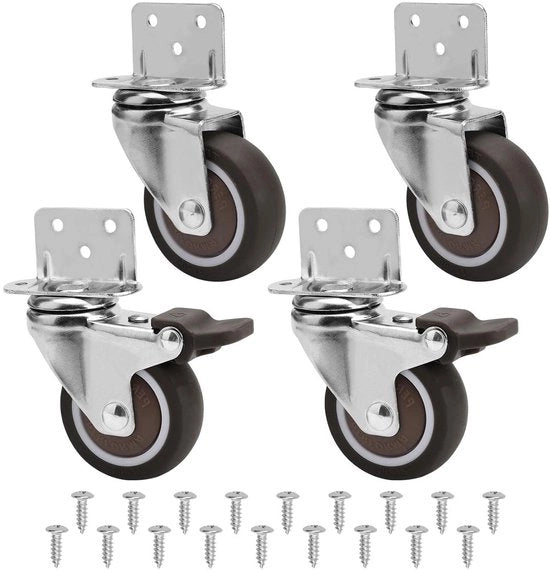 Set di ruote per mobili 50 mm da 4 pezzi, ruote pesanti per mobili con freni e senza, carico massimo 115 kg, ideale per lettini e vasi di fiori