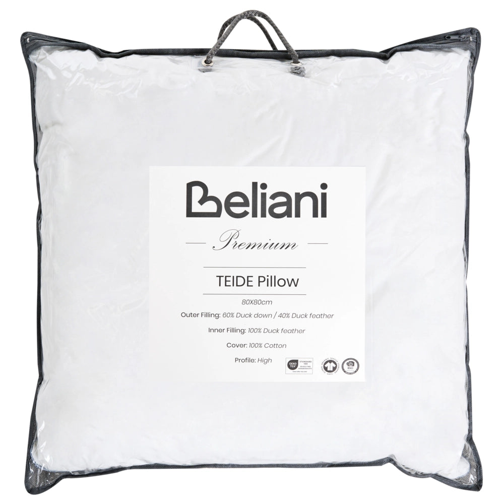 Cuscino alto a triplo scomparto Rivestimento in cotone premium Imbottitura in piuma d'oca Imbottitura in piuma Bianco 80 x 80 cm Teide