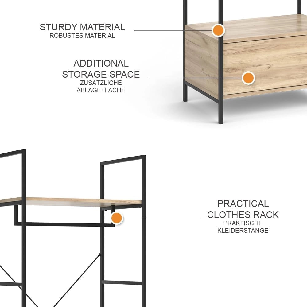 Armadio Enya, Legno, 60 x 180 cm con cassetto, per la conservazione di abbigliamento e accessori