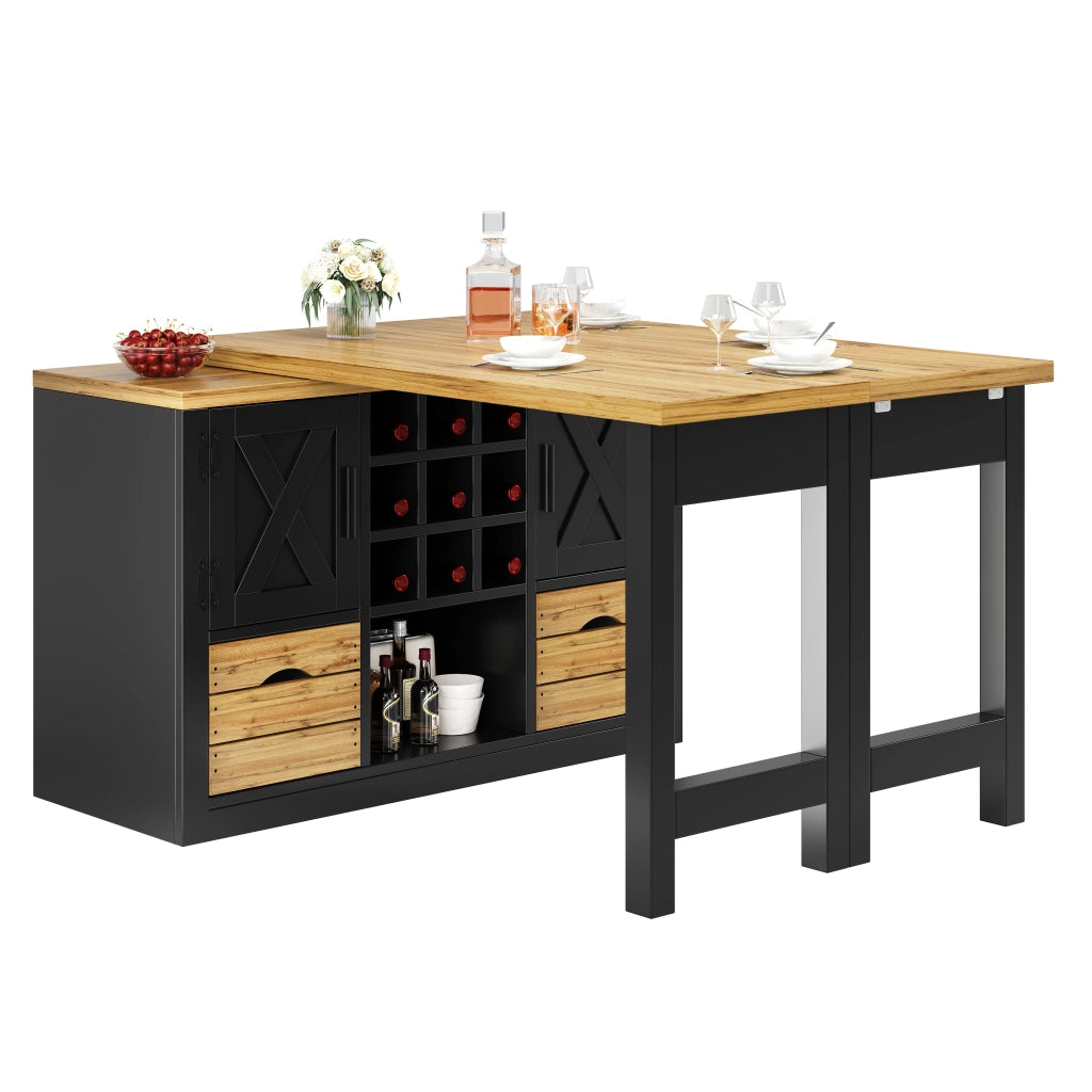 Tavolo da cucina allungabile con sideboard e piano girevole 360°, colore nero