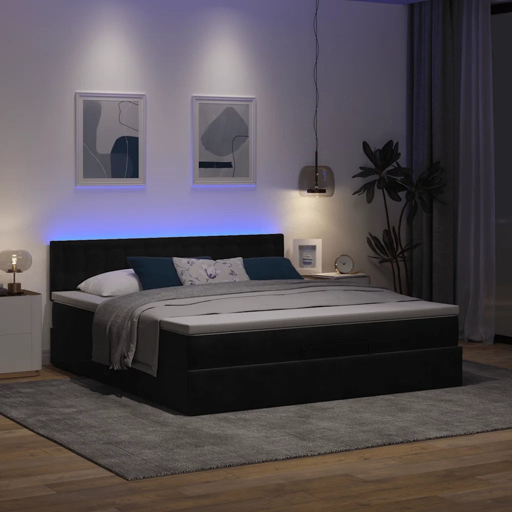 Struttura Letto Pouf con Materasso Nero 160x200 cm in Velluto 3312778