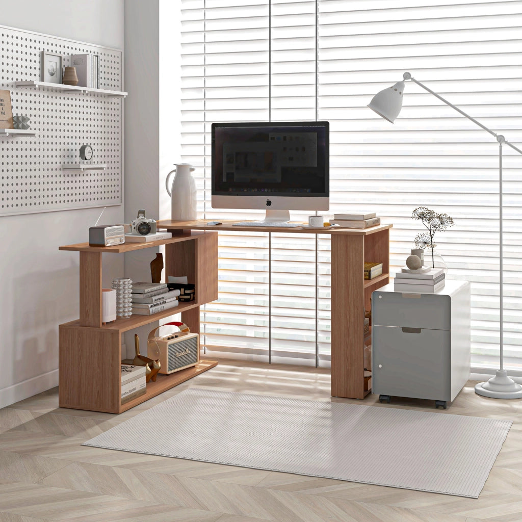 Scrivania Angolare Reversibile con Ripiani e Cassetti in Legno ¨C zephmum ¨C Grigio 120x110x74.5 cm