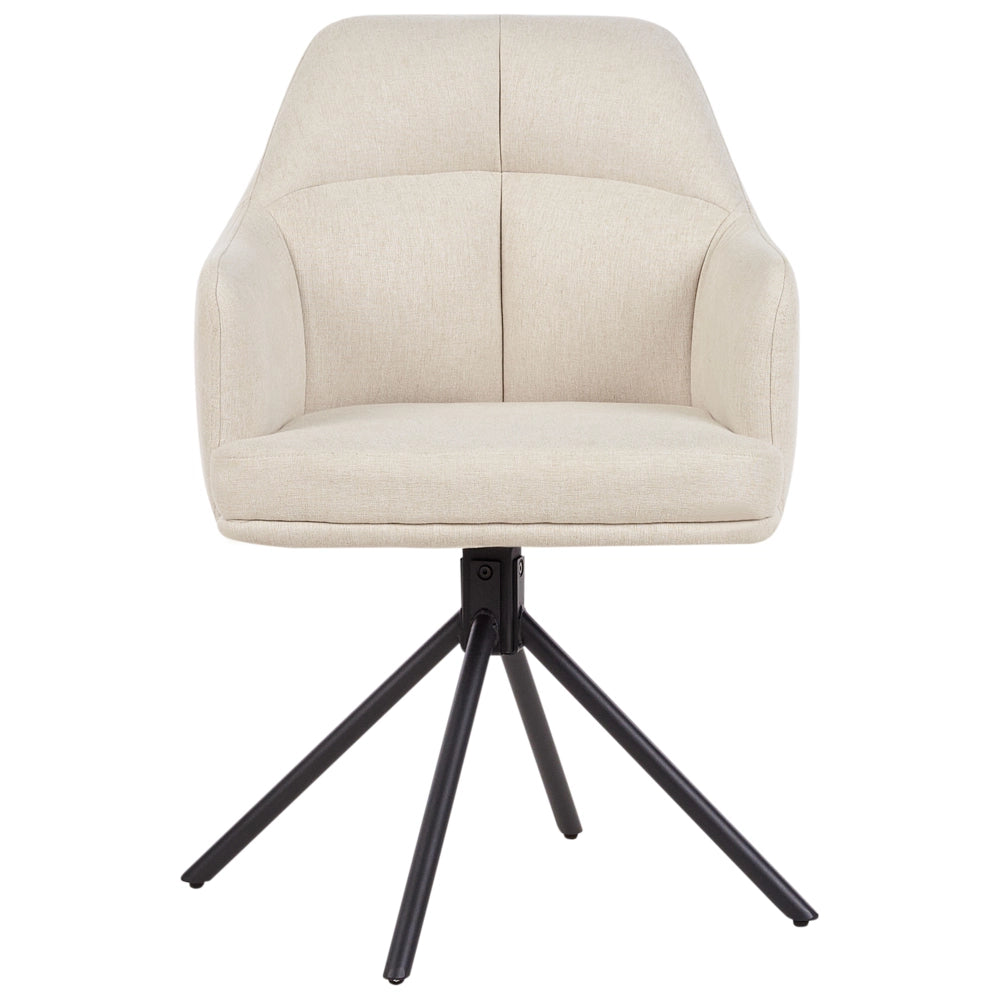 Set di 2 sedie da pranzo girevoli in tessuto beige con schienale a braccioli Gambe in metallo nero Retro