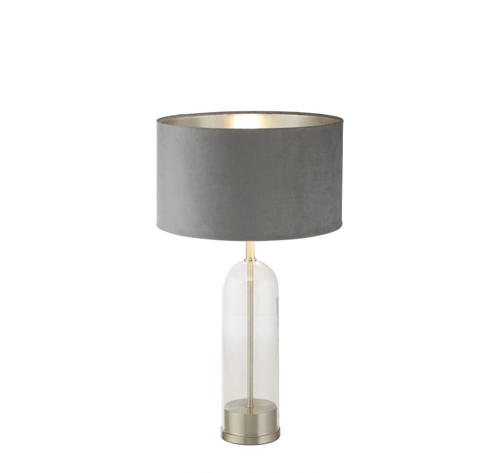Lampada da tavolo Oxford - Vetro, nichel satinato, paralume in velluto grigio