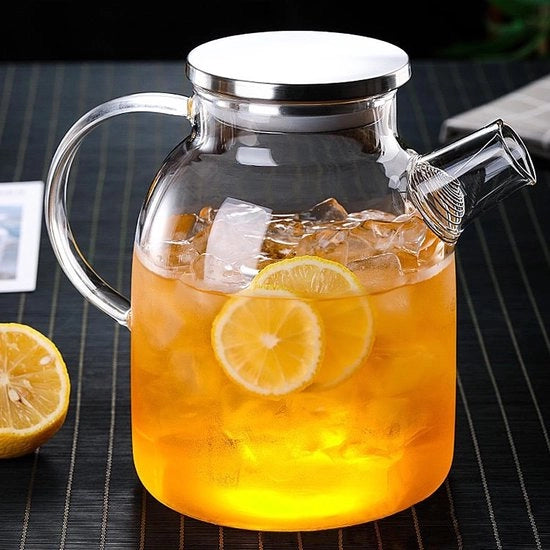 Teapot in vetro da 1,5 litri con beccuccio in vetro, coperchio in acciaio inossidabile 304, filtro nel getto, per bevande calde e fredde, lavastoviglie