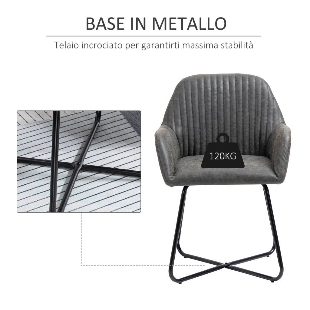 Easycomfort Set 2 Sedie Moderne per Sala da Pranzo, Cucina o Soggiorno, Sedie Imbottite in Similpelle Grigia 60x56.5x85cm
