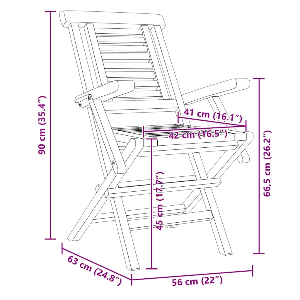 Sedie da Giardino Pieghevoli 4pz 56x63x90cm Legno Massello Teak