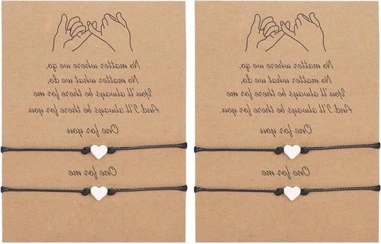 Bracciali per amici a cuore intrecciato - 4 pezzi, bracciali di corda fatti a mano - cuore piccolo, bracciale di fortuna per compleanni e San Valentino