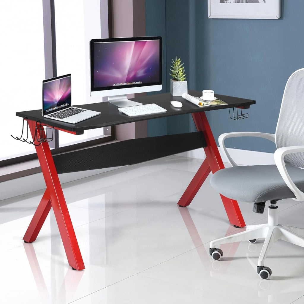 Scrivania da gaming, scrivania ergonomica per computer, tavolo videogiochi con porta bicchiere porta cuffie e tappetino per il mouse, postazione da gamer