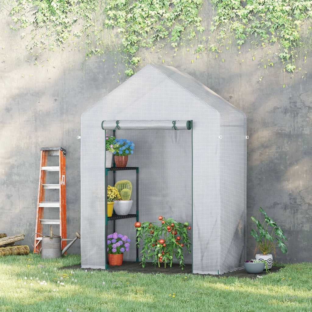 Serra da Giardino in PE e Acciaio con Scaffali ¨C zephmum ¨C Bianco 143x73x195 cm