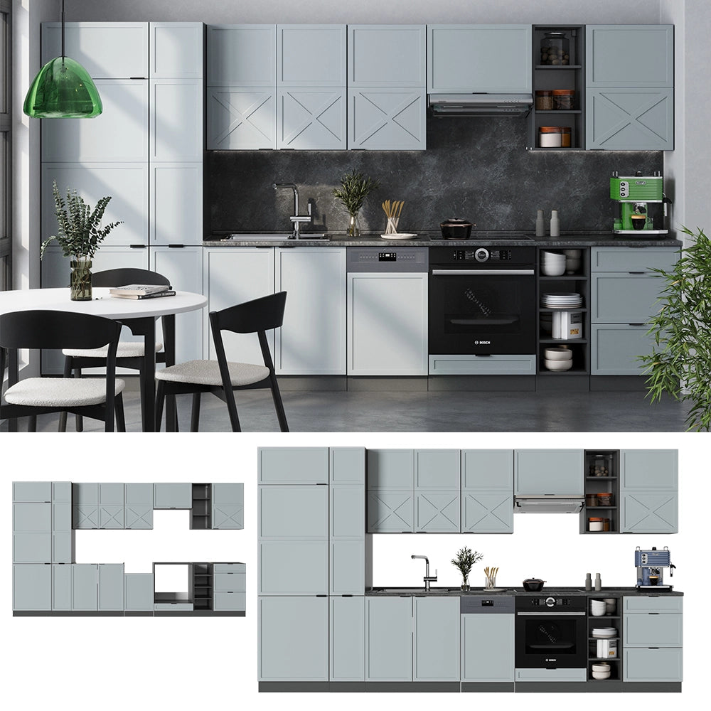 Cucina componibile Fame-Line Blu-grigio chiaro/Antracite 355 cm, PL Marmo Vicco
