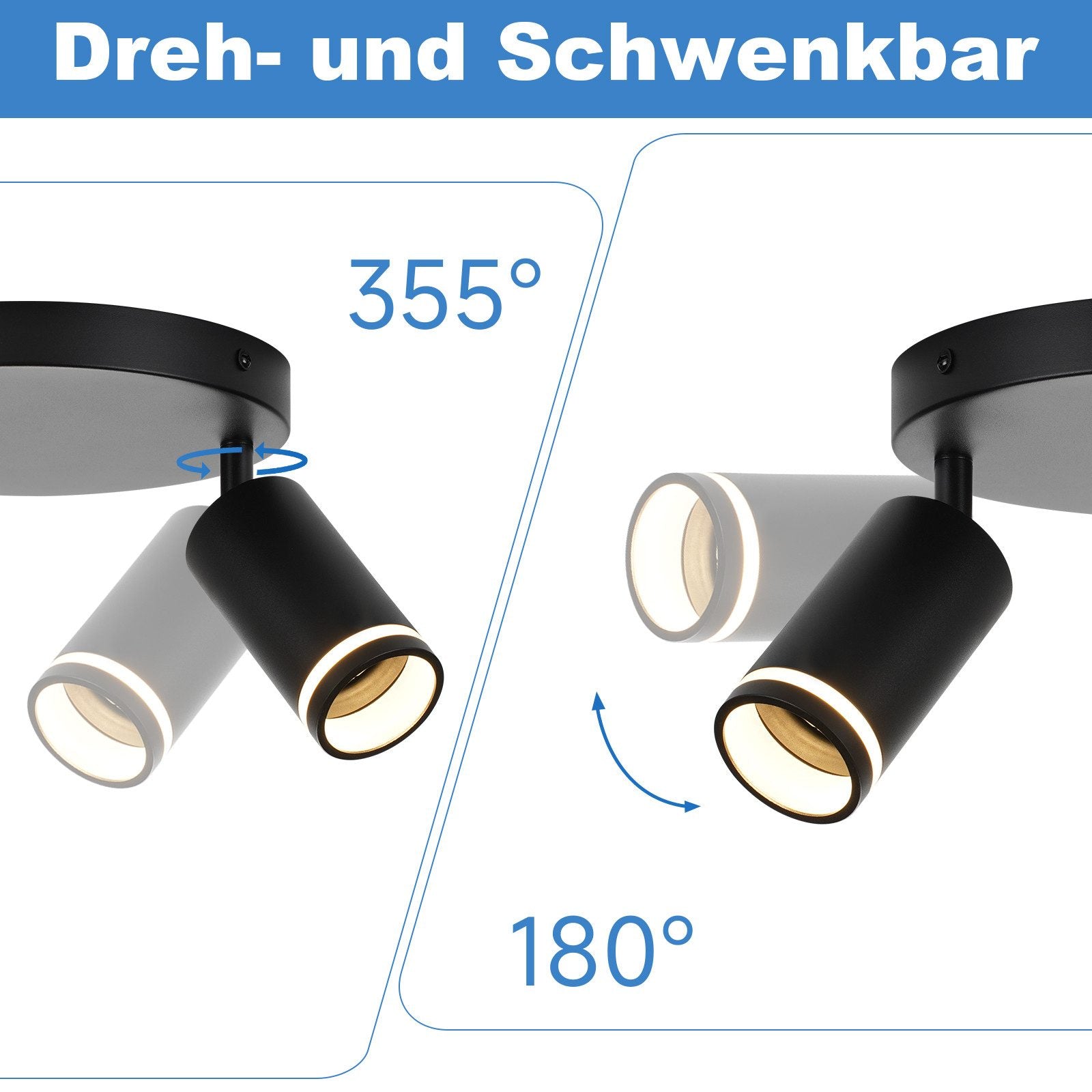 ZMH Faretto da soffitto neri 2 fiamme GU10 orientabili 355° per corridoio
