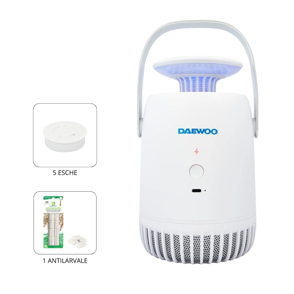 Kit Completo Antizanzare Daewoo Lampada USB + 5 Esche Potenzia Effetto + Aquatain Block Antilarvale