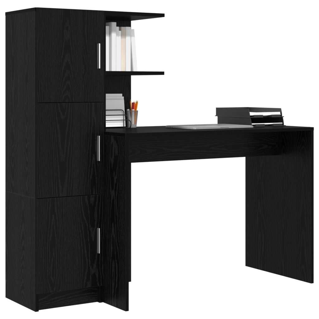 Scrivania con spazio di archiviazione Rovere Nero Legno Ingegnerizzato
