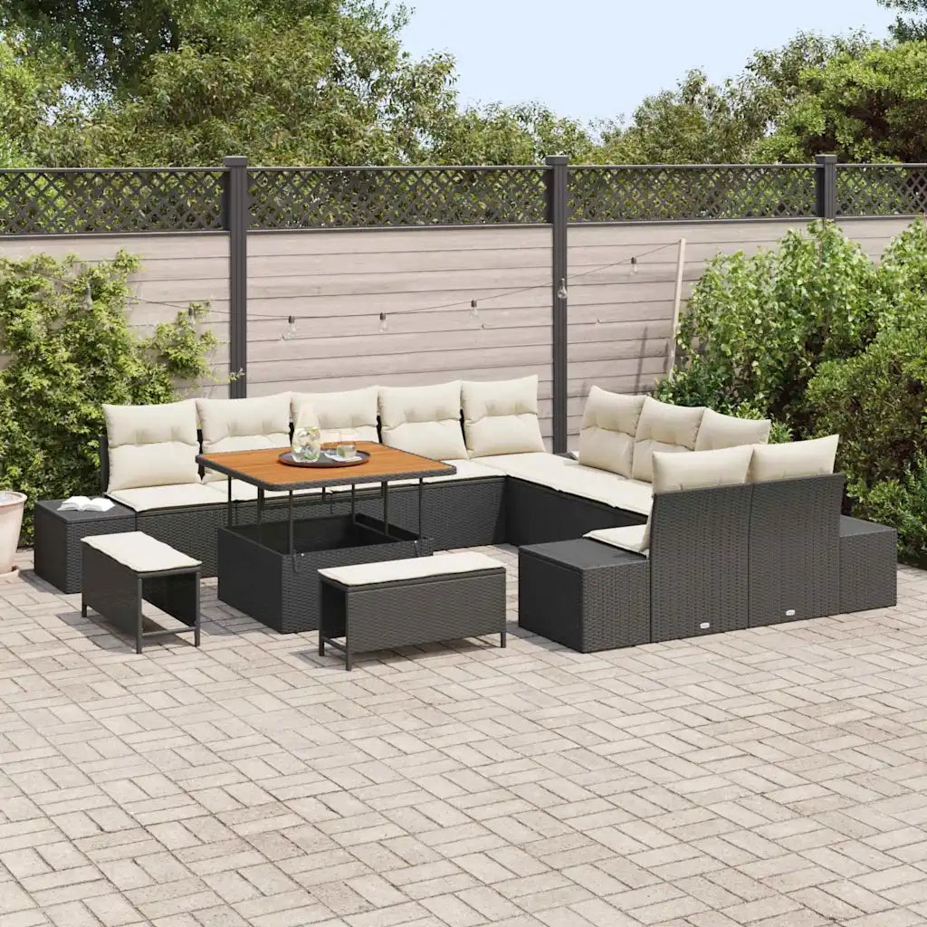 Set Divano da Giardino con cuscino 13 pcs Nero Poly Rattan 3364785
