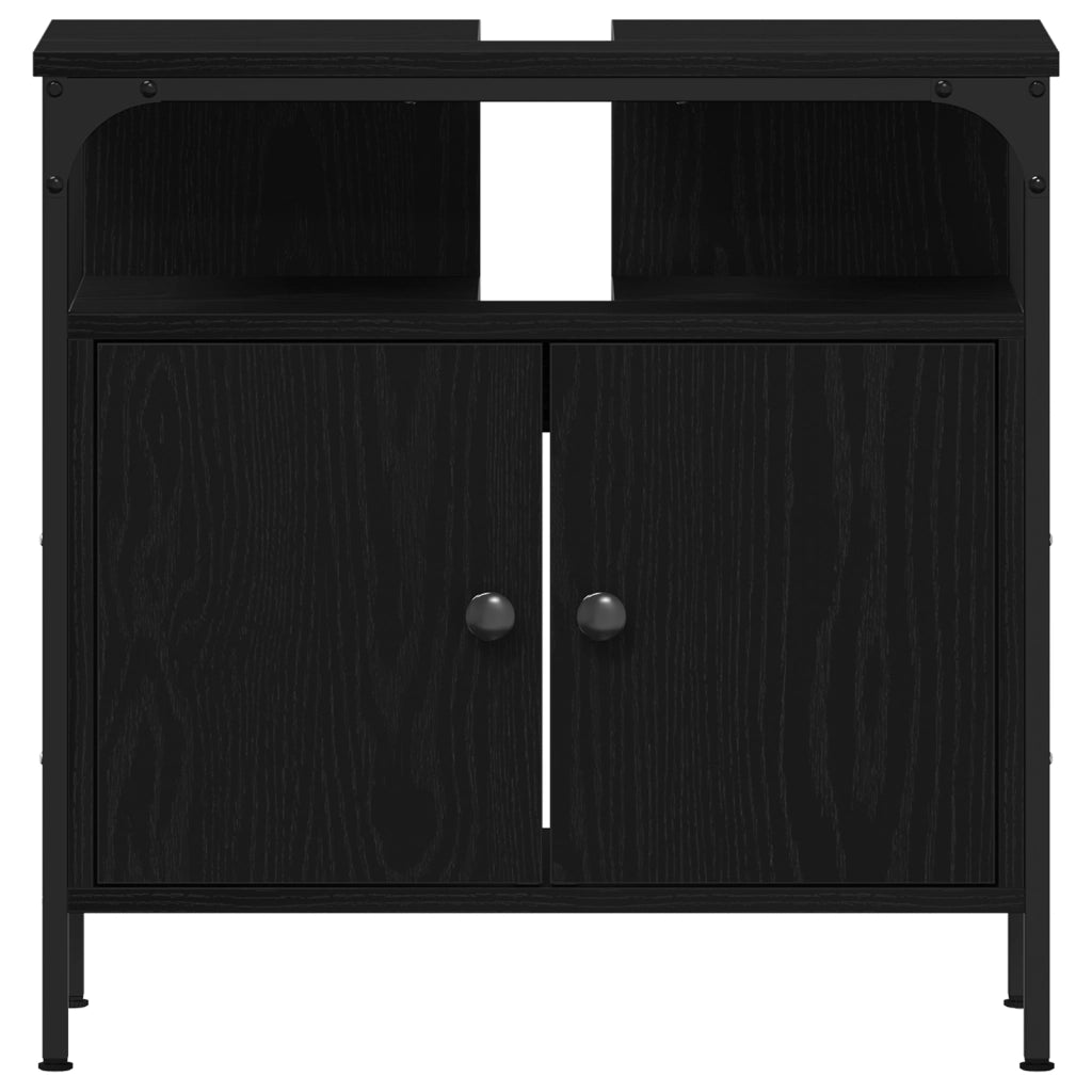 Set di mobili da bagno a 3 pezzi in legno ingegnerizzato nero