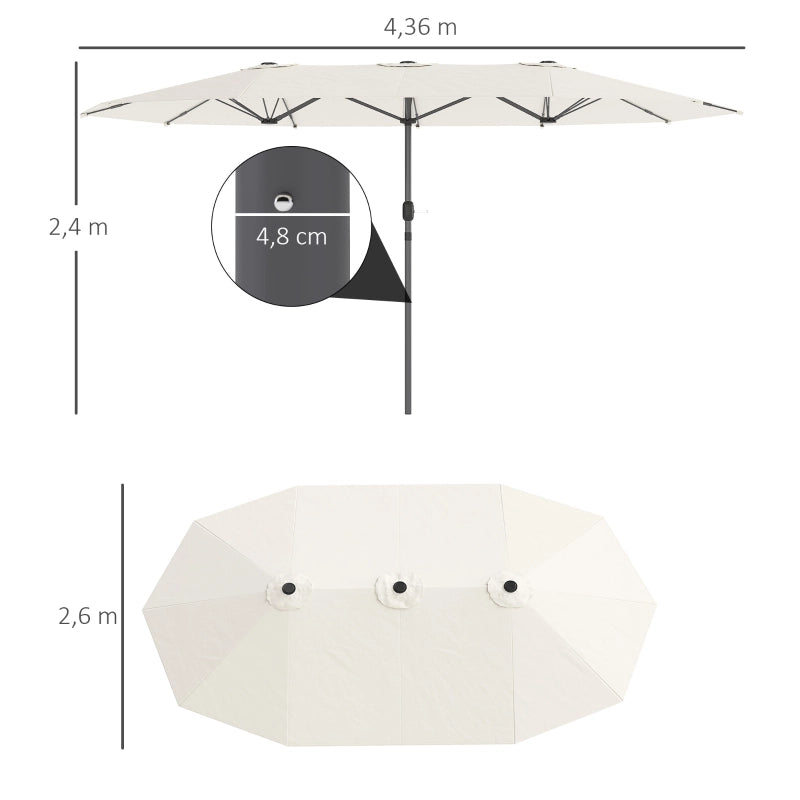 Doppio parasole ovale 436 x 260 cm struttura in acciaio protezione UV antivento a manovella ideale per balcone giardino spiaggia colore beige