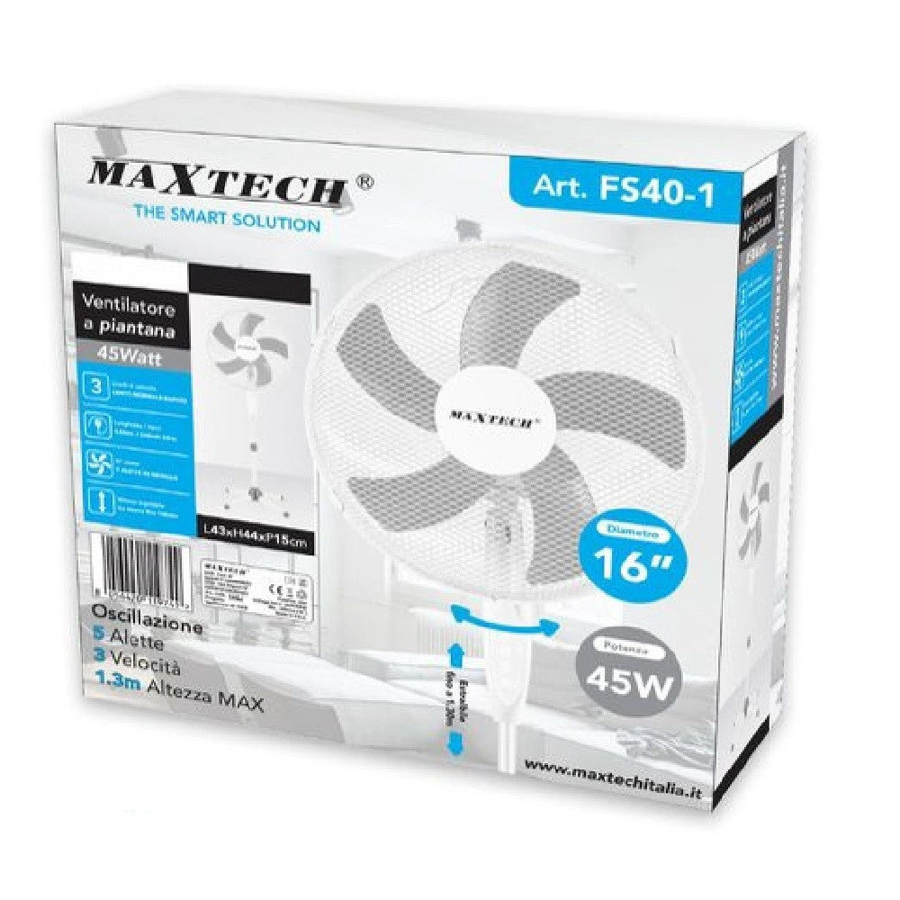 Trade Shop - Ventilatore A Piantana 130cm 3 Velocità 45 W 16" Funzione Di Oscillazione Fs40-1 -