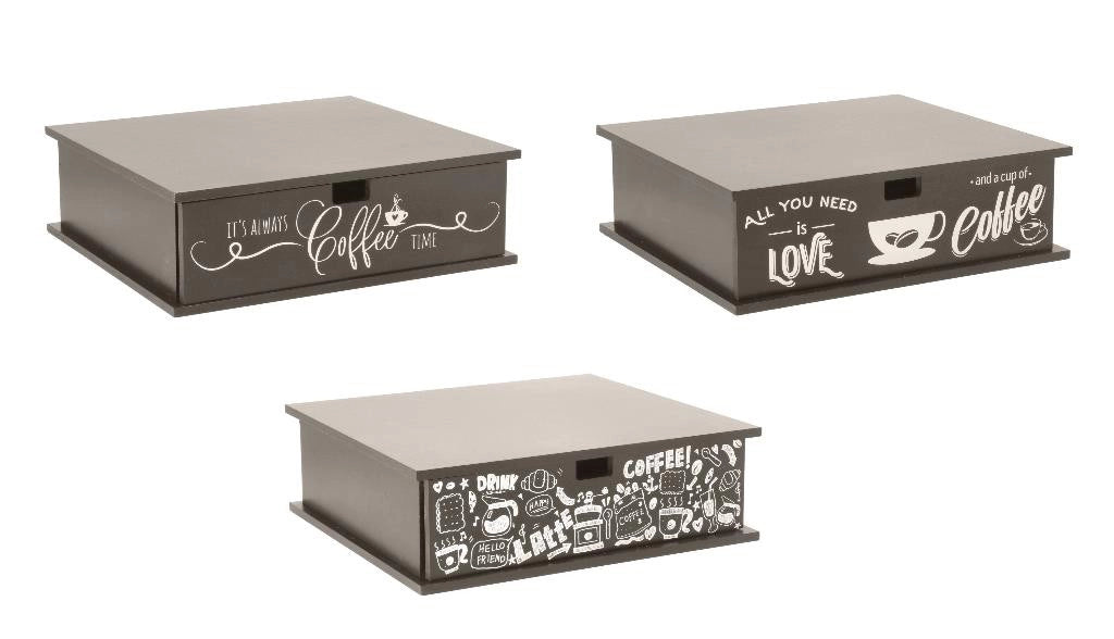 Cassetto Portacialde Capsule in Legno MDF con 3 Scomparti 32 x 29 x 10 cm 3 Decori