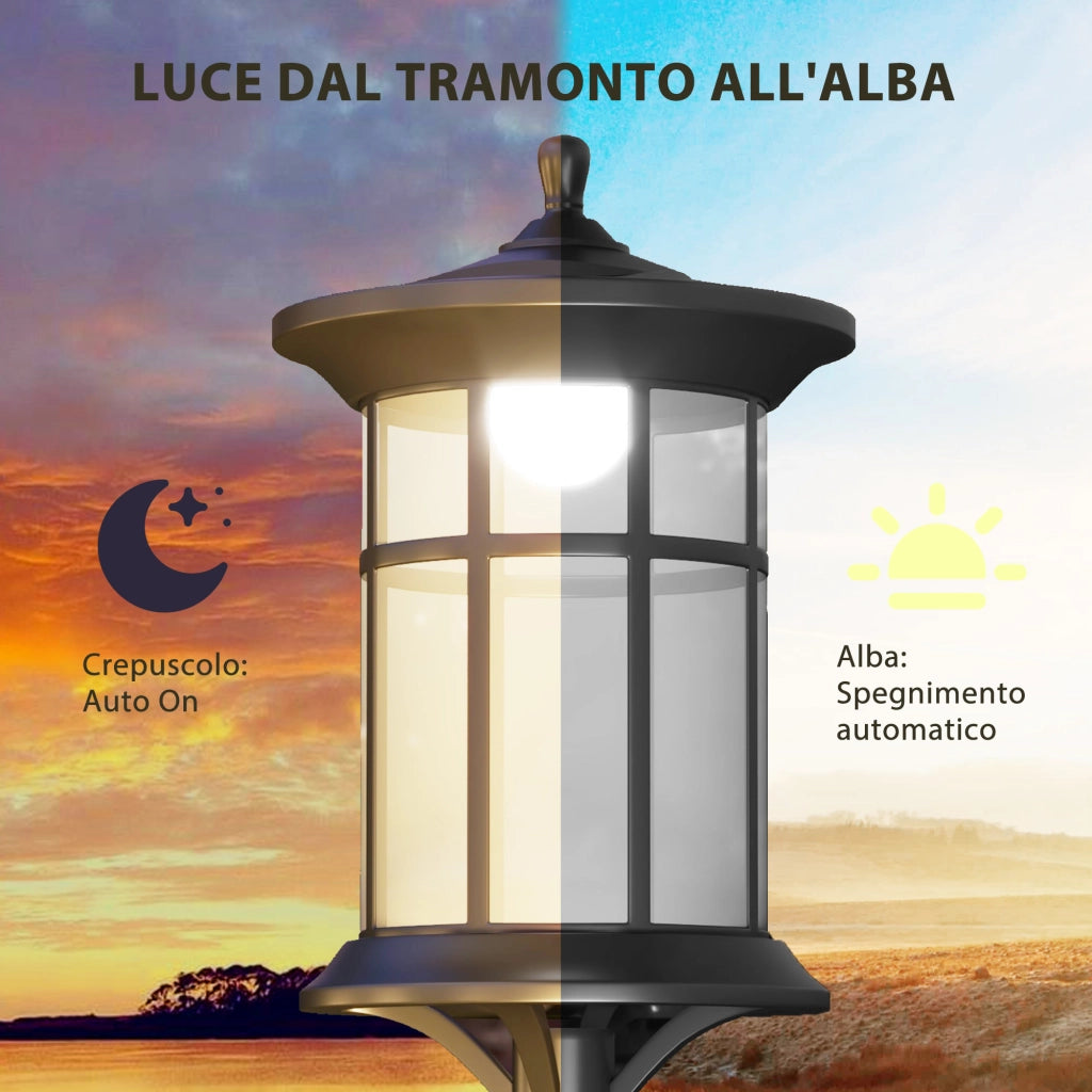 Lampione Solare 17x17x127 cm con 6h Autonomia e Ancoraggio a Terra IP44 in Policarbonato e ABS Nero