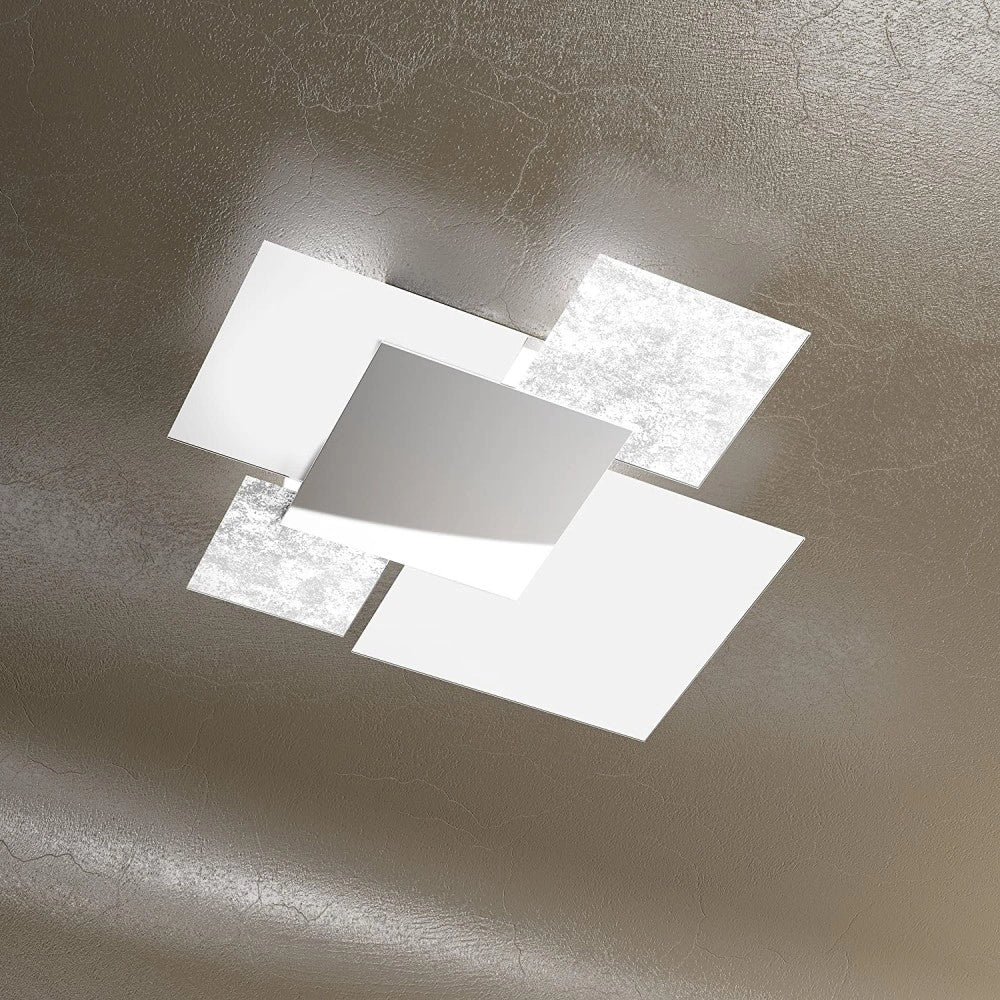 Lampada da soffitto moderna 1088/70-FA Vetri Bianchi e Foglia Argento 4xE27