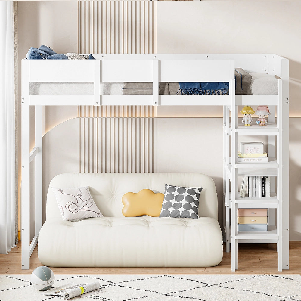 Letto singolo 90x200 cm - Xylo - Cornice in pino massiccio, bianco