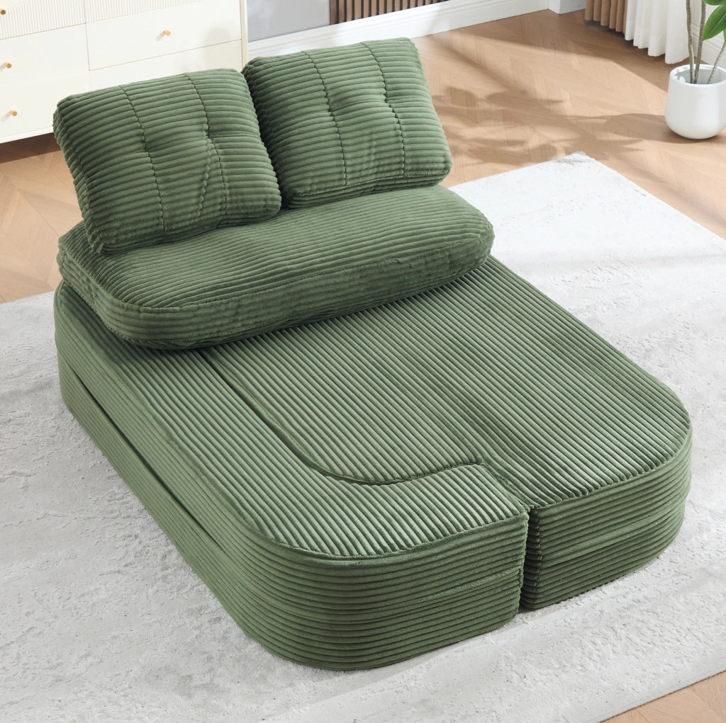 Poltrona relax trasformabile in chaise longue in velluto a coste smeraldo