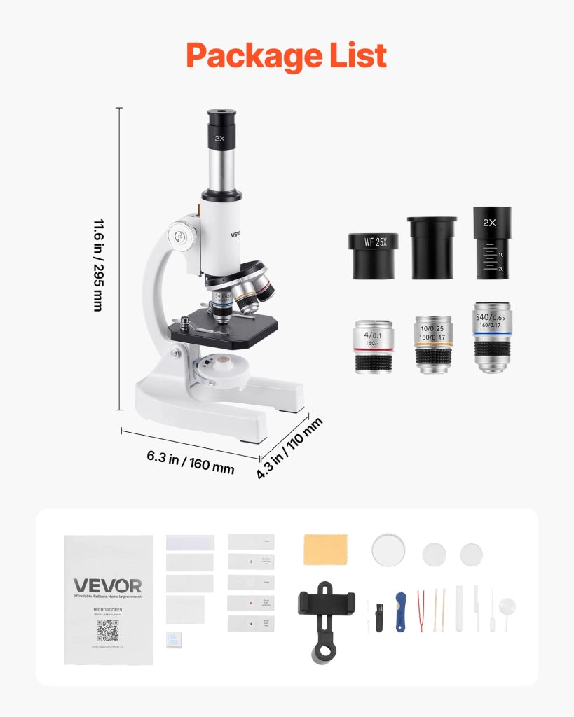 Microscopio monoculare composto 40X-2000X xsp-01A in lega di alluminio con luce LED e supporto per smartphone per laboratorio scuola