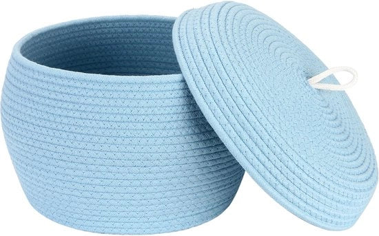 Organizzatore rotondo multifunzionale in cotone con coperchio - Organizzatore per snack, asciugamani e altro - Ideale per la casa, 13 x 9 pollici (grande, blu)