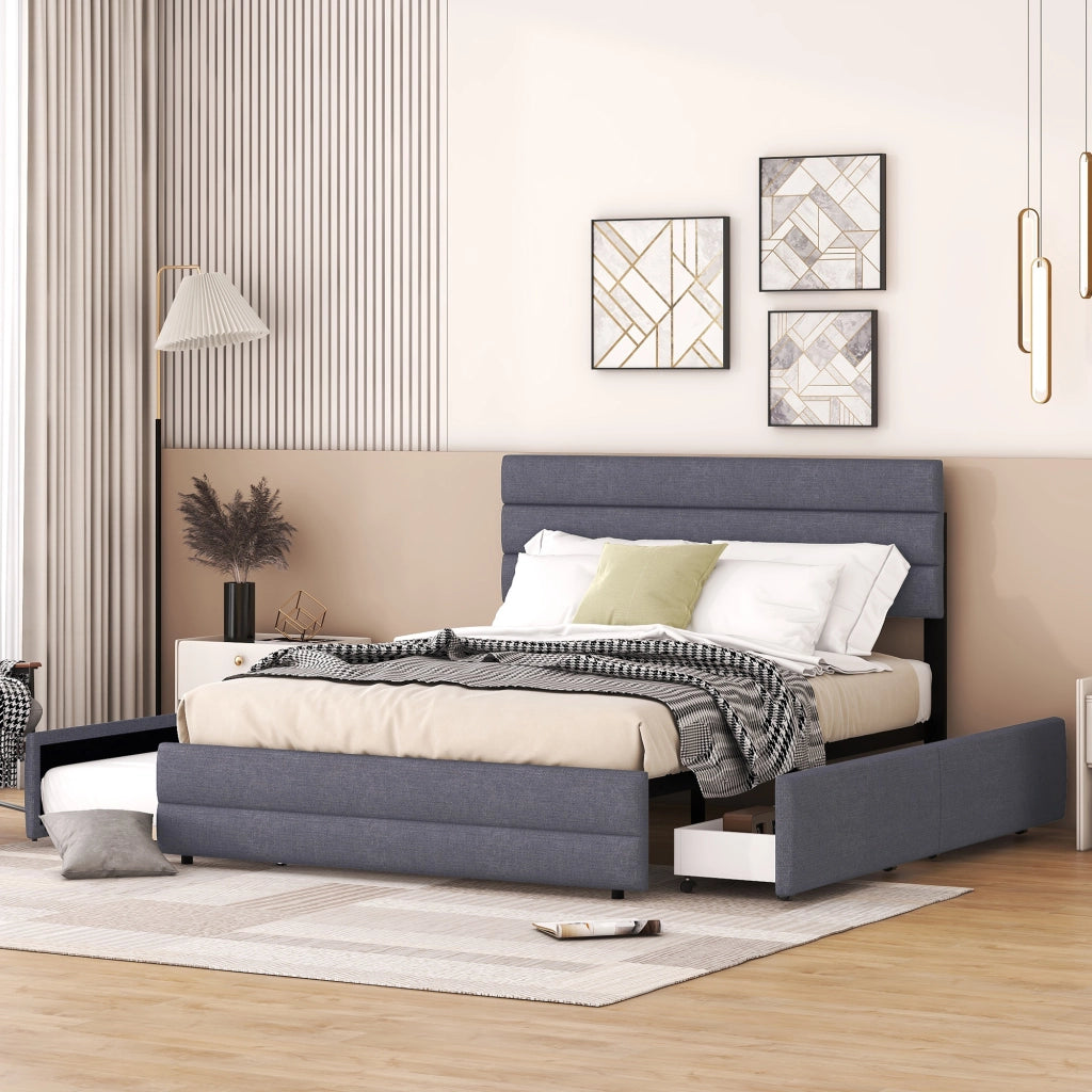 LETTO con letto estraibile e 2 cassetti 140 x 200 cm Grigio Lino