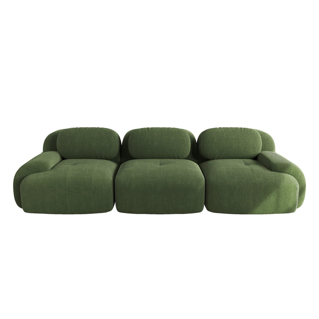 Divano angolare modulare senza montaggio in tessuto a coste; schiuma 32D; base antiscivolo; verde