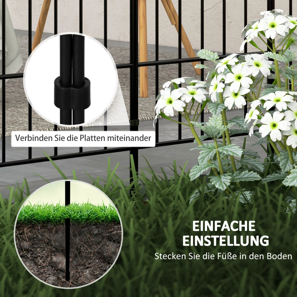 Recinzione per giardino ¨C zephmum ¨C 8 elementi, metallo, nero, 264x61 cm