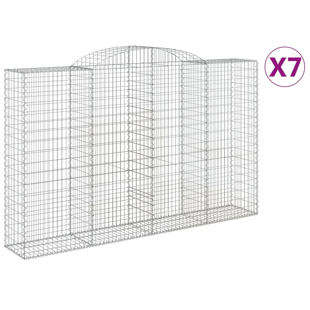 Cestini gabbioni recinzione a gabbia muro di contenimento ad arco 7 pezzi 300 x 50 x 180/200 cm ferro zincato argento 02_0041111