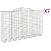 Cestini gabbioni recinzione a gabbia muro di contenimento ad arco 7 pezzi 300 x 50 x 180/200 cm ferro zincato argento 02_0041111