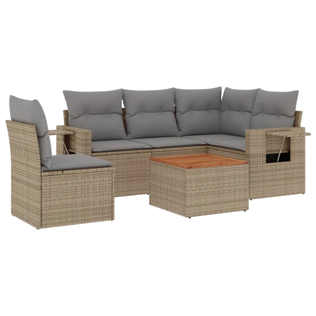 Set Divano da Giardino 6 pz con Cuscini Beige Misto Polyrattan