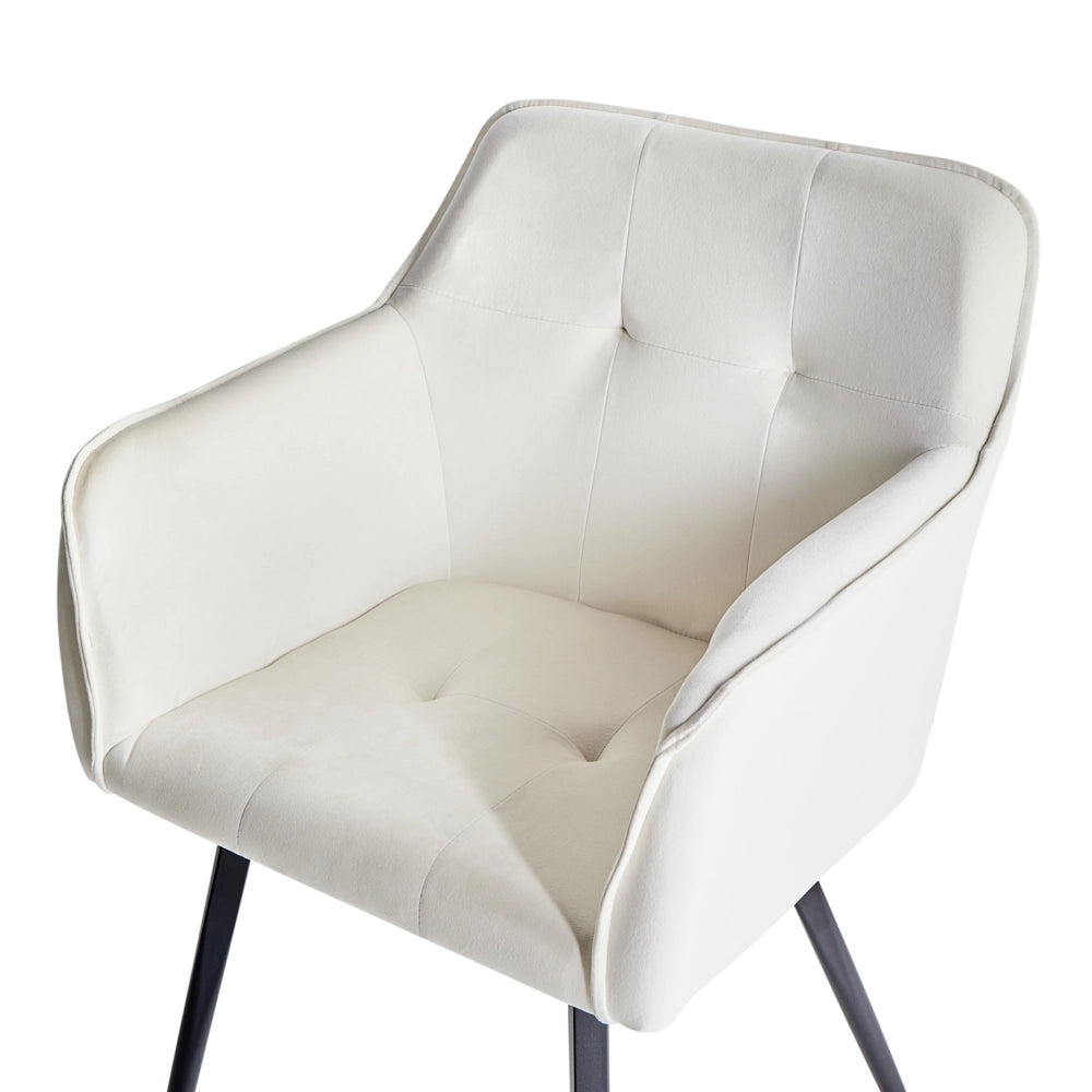 Set di 2 sedie da pranzo con sedile imbottito in velluto beige chiaro con braccioli e gambe in metallo Nero