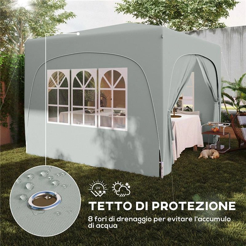 GAZEBO DA GIARDINO 3X3M PIEGHEVOLE CON ALTEZZA REGOLABILE, PROTEZIONE UPF50+ E BORSA GRIGIO CHIARO