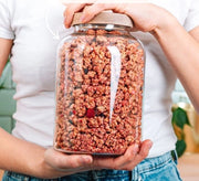 Contenitori di magazzino con coperchio, grande (2 pezzi), 1600 ml, Scatole di magazzino di vetro con coperchio in legno, ermetiche, Contenitori di magazzino, set per alimenti, grande e piccolo